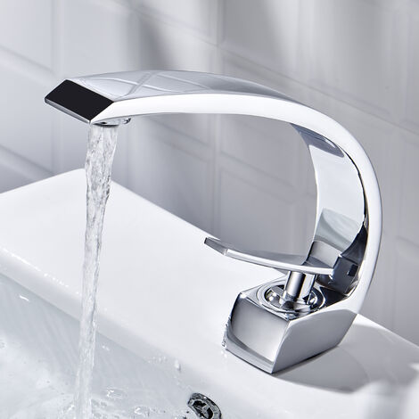 Robinet Salle de Bain Mitigeur Lavabo Col Monotrou en 59 Laiton Mélangeur Vasque pour Baignoire et Cuisine Cartouche Céramique Surface Chrome