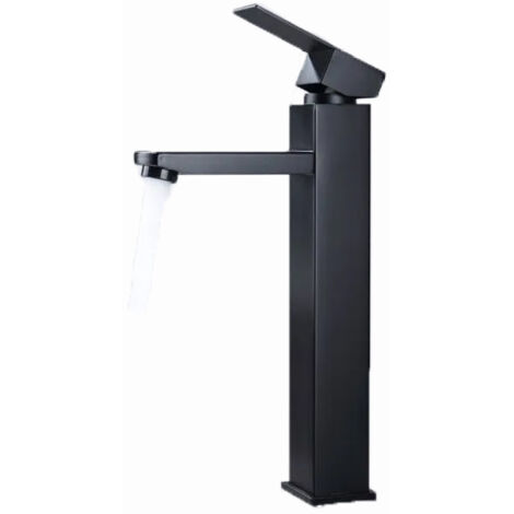 Robinet Salle de Bain Mitigeur Lavabo Haut Pour Vasque Robinetterie Lavabo avec Poignée Carré en Acier Inox 304 Noir