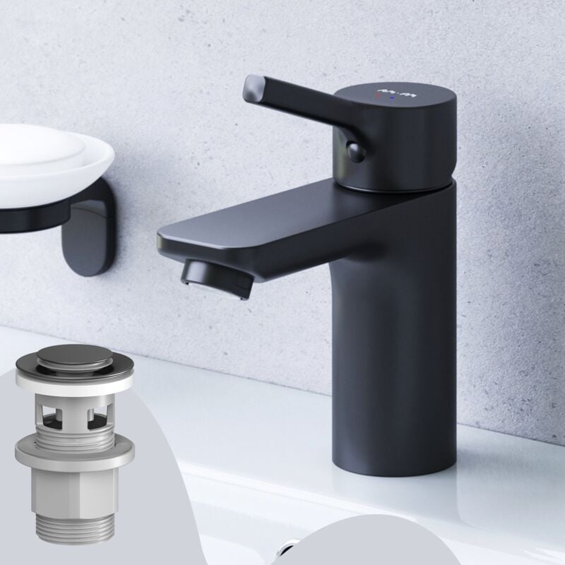 Am.pm - Mitiguer Lavabo avec bonde clic clac pour lavabo Robinet Salle Bain Noir Robinet de Lavabo pour Salle de Bain Mélangeur Lavabo en Laiton