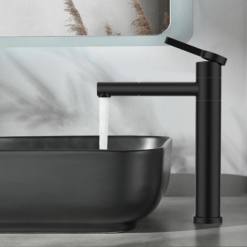 KZQ - Robinet Salle de Bain Noir Mitigeur Lavabo Haut Bec Pivotant 360° Mitigeur pour Vasque Robinetterie de Lavabo en Acier Inox