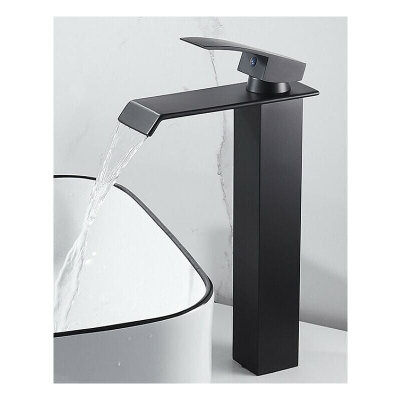 Robinet Salle de Bain Noir Mitigeur Lavabo Haut Grand,Design Créatif Moderne Robinet de Lavabo Monotrou,Laiton Pure,Noir Mat
