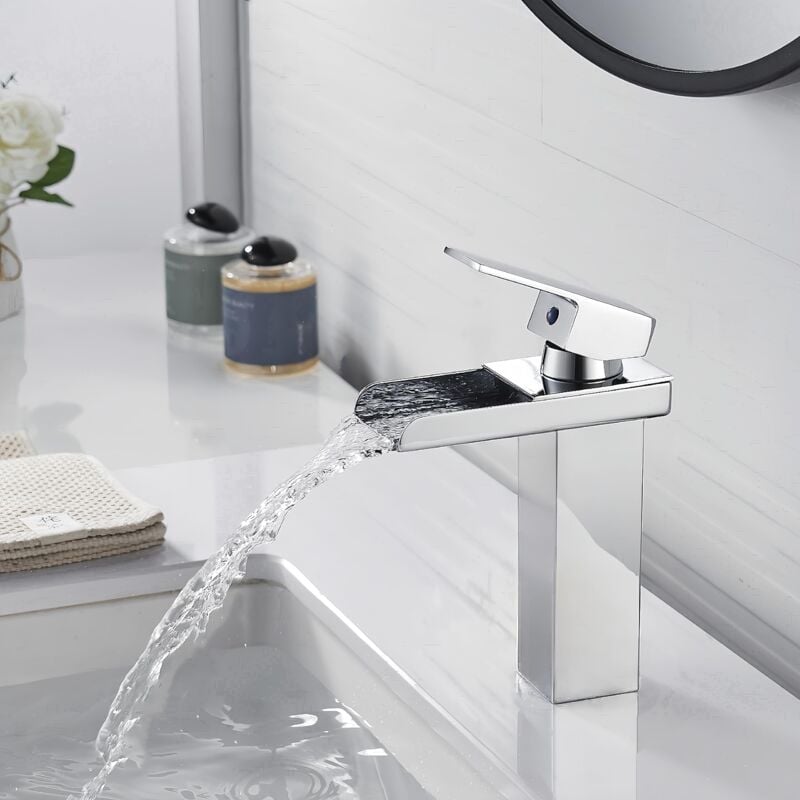 Alovez - Robinet Salle de Bain Rectangulaire Monotrou Chaude Froide Réglable Carrée Mitigeur,Mitigeur Haut Lavabo Robinet Noir Mat