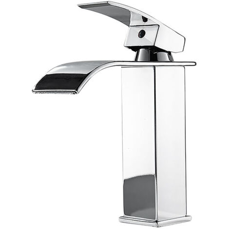 Robinet Salle de Bain, Robinet Lavabo avec Eau Froide & Chaude Disponible, Design Moderne de Cascade Robinet Lavabo, Conception durable de corps de valve de cuivre Blanc