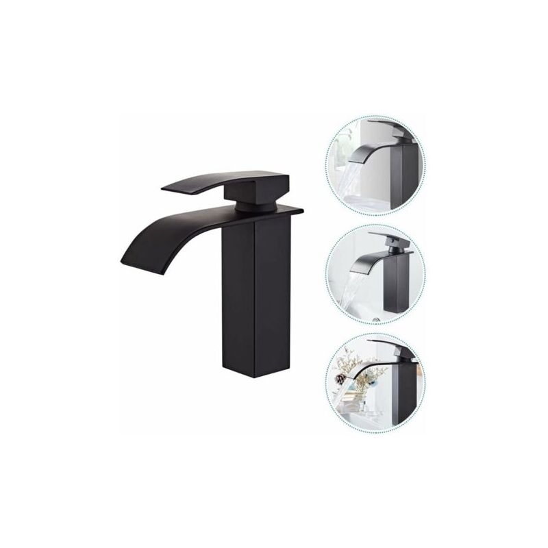 Groofoo - Robinet Salle de Bain et Deux Tuyaux d'Entrée, Robinet Lavabo avec Eau Froide & Chaude Disponible, Design Moderne de Cascade Robinet