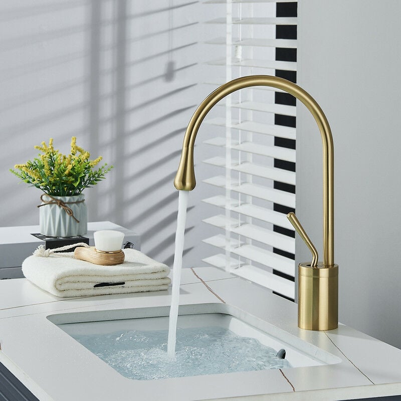 Suguword - Robinet Salle de Bain Robinetterie Bec Pivotant, Mitigeur Robinet en Laiton Lavabo Salle de Bain, Laiton