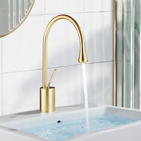 SUGUWORD Robinet Salle de Bain Robinetterie Bec Pivotant, Mitigeur Robinet en Laiton Lavabo Salle de Bain,Or brossé