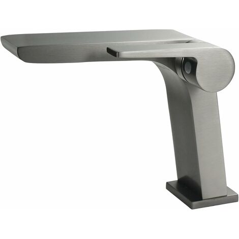 Robinet Salle de Bain，Design Minimaliste Moderne Gris et élégant，Laiton Chromé Mitigeur Lavabo Cascade，Eau Froide & Chaude Disponible, Robinet de Lavabo élégant,DE-SP-12003
