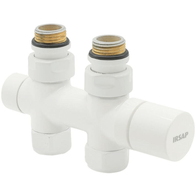 Robinet sèche serviette thermostatique té droit de retour, entraxe 50 mm avec raccords