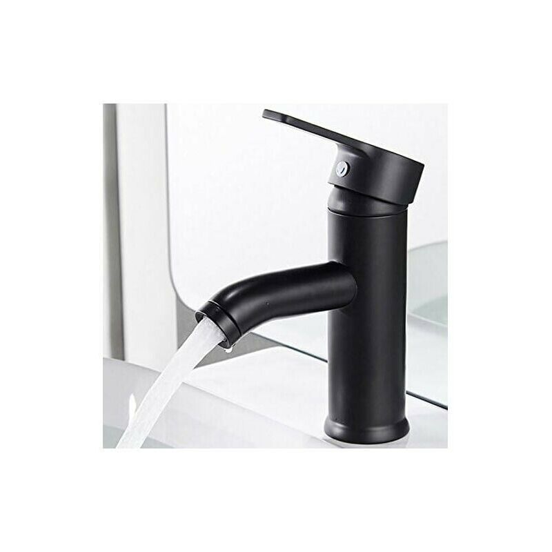 Robinet simple de lavabo Robinet Noir Mat Cuivre Mitigeur Lavabo Salle de Bain Robinet Eau Chaud Froid Mate Bassin Robinetterie élégante et design