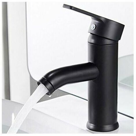 Robinet simple de lavabo Robinet Noir Mat Cuivre Mitigeur Lavabo Salle de Bain Robinet Eau Chaud Froid Mate Bassin Robinetterie élégante et design rétro robinet de Levier Monotrou Vasque Durabl