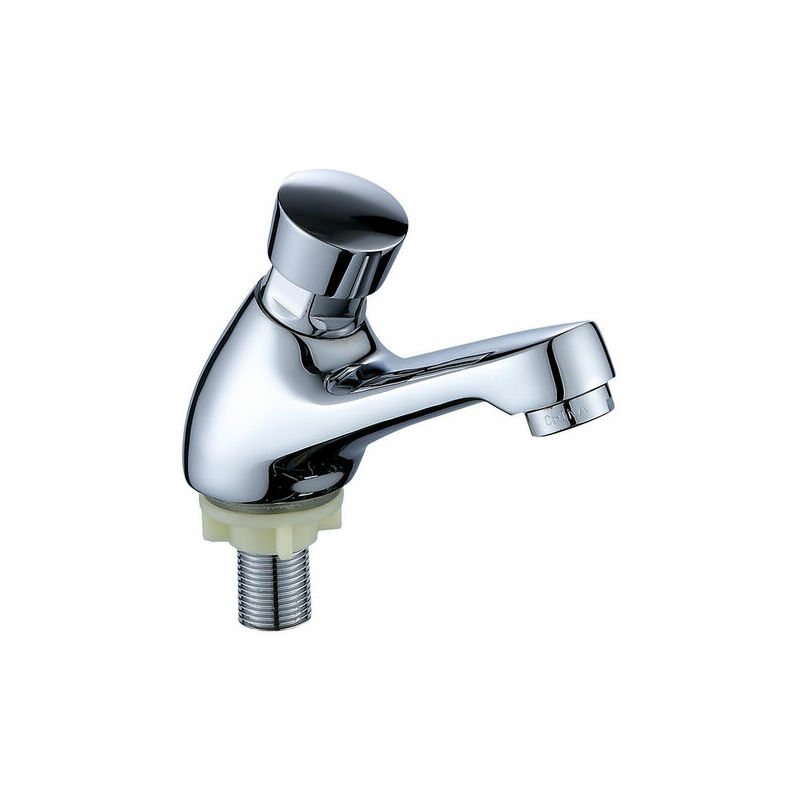 Tonchean - Robinet simple de lavabo,et d'évier - et de salle de bain chromé, fermeture automatique, économie d'eau, et temporisé, et d'eau froide