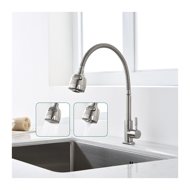 Aihom - Robinet Simple à Ressort pour Eau Froide Mitigeur de Cuisine Mémoire de Forme Mitigeur d'Evier 2 Jets aux Choix Robinetterie Flexion