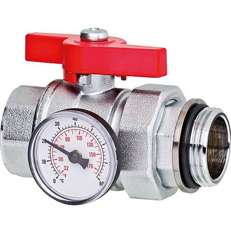 Robinet spherique DN25 1"avec raccord visse thermometre et papillon rouge BG