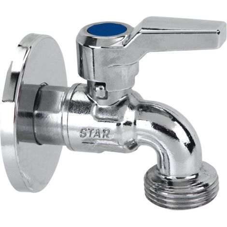 Robinet spherique pour machine a laver Star, finition chrome brill. DN15 1/2", sortie DN20 3/4"