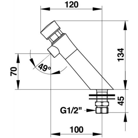Presto – Robinet poussoir temporisé 7 sec – Débit 3 l/min – Corps laiton chromé – Brise jet inclus – Alimentation mâle 15x21