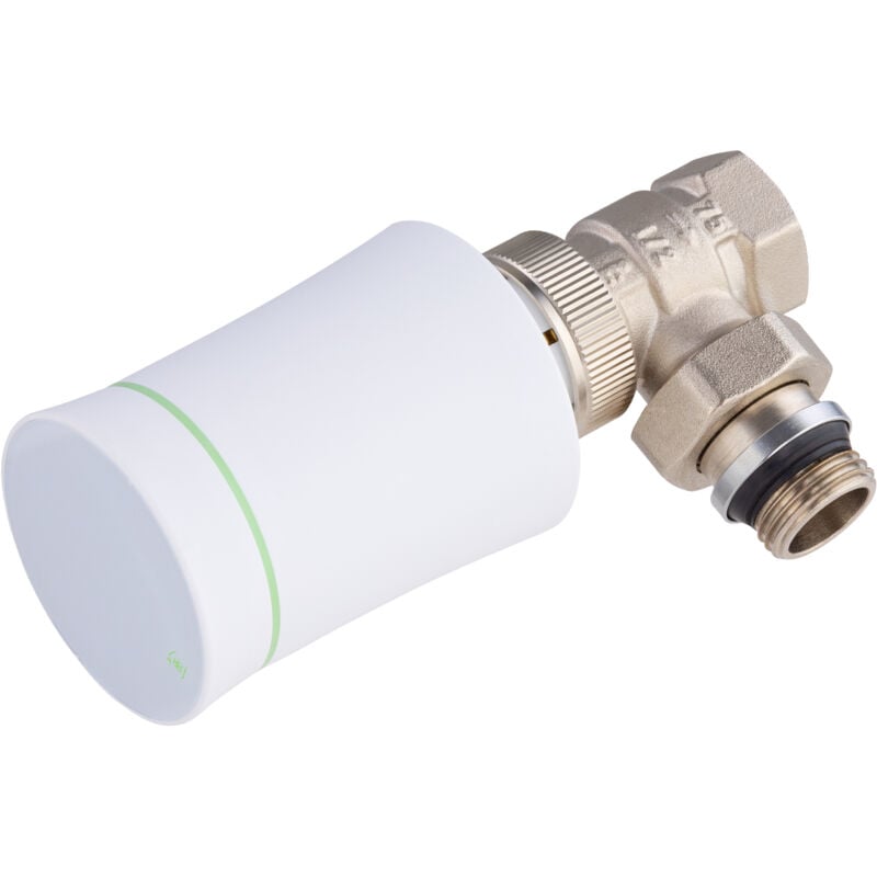 Robinet thermostatique équerre 1/2' + tête connectée Noyon et Thiebault Blanc
