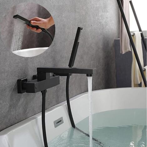 robinet Thermostatique Baignoire,mitigeur Baignoire Cascade Avec Douchette à Main Robinet De Baignoire Thermostatique Noir Tout Cuivre Chaud Et Froid