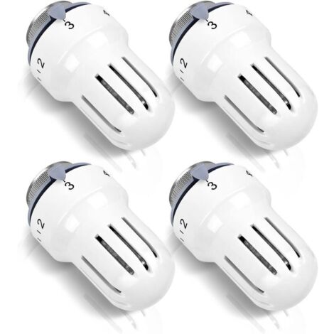 Robinet thermostatique de radiateur : lot de 4, tête thermostatique de radiateur, thermostat de radiateur, thermostat M30 x 1,5, blanc