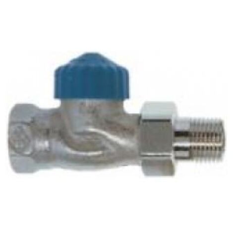 Robinet thermostatique droit DN20, nickelé, à résistance particulièrement faible, capuchon bleu, kvs 3,60, sans préréglage