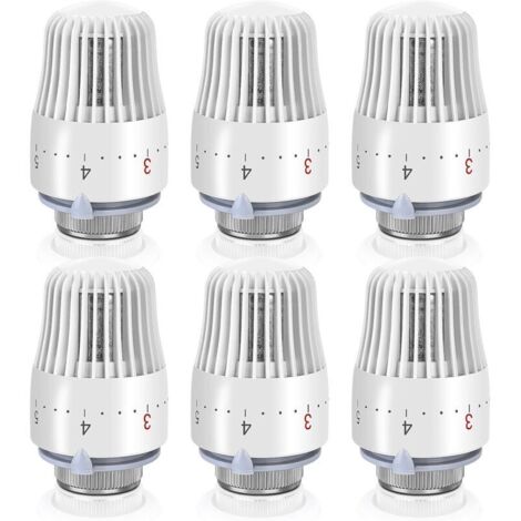Robinet Thermostatique Radiateur: 6 Pièces Tête Thermostatique Radiateur, Thermostat Radiateur, Thermostat M30 X 1,5, Blanche
