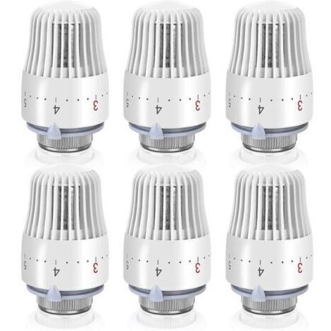 Robinet Thermostatique Radiateur: 6 Pièces Tête Thermostatique Radiateur, Thermostat Radiateur, Thermostat M30 X 1,5, Blanche
