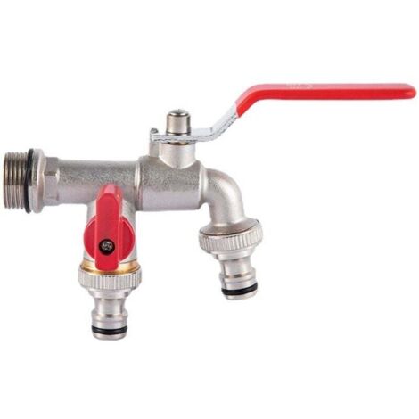 Robinet tout cuivre, potager double ouverture double commande, laiton extérieur antigel, robinet d'eau pour machine domestique (rouge)