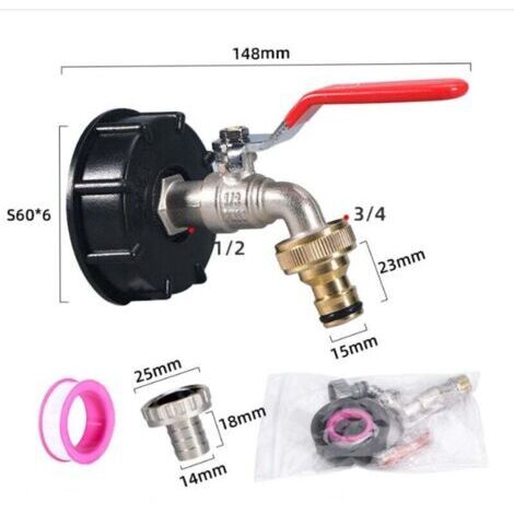Robinet Universel Réservoir 1000 Litres avec Raccord Tuyau 1/2 Pouce et Adaptateur Arrosage