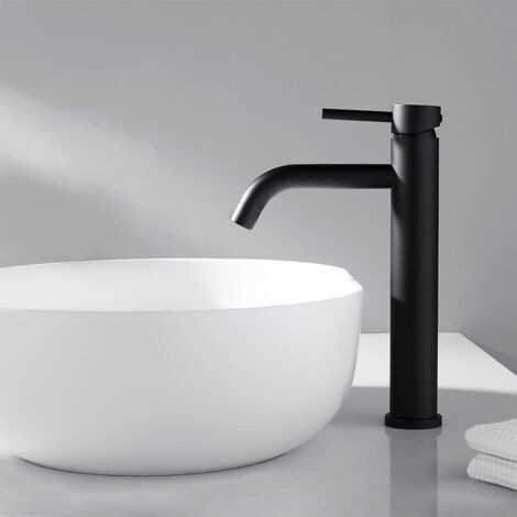 Robinet vasque à poser Lavabo de Salle de Bain Haut Mitigeur Lavabo Chaud Froid Noir Matt