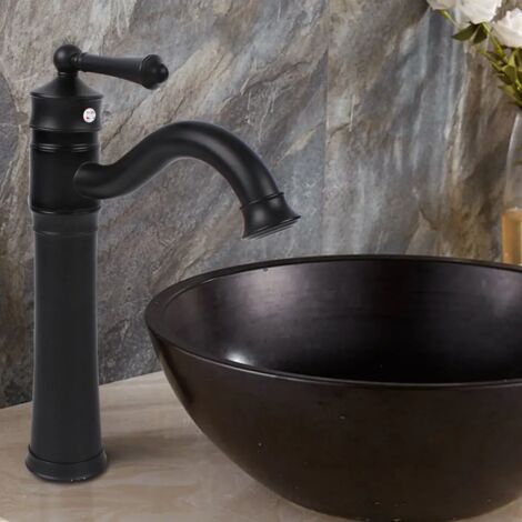 Robinet vintage pivotant à 360 degrés Robinet en laiton Robinet de salle de bains Robinet de lavabo Noir