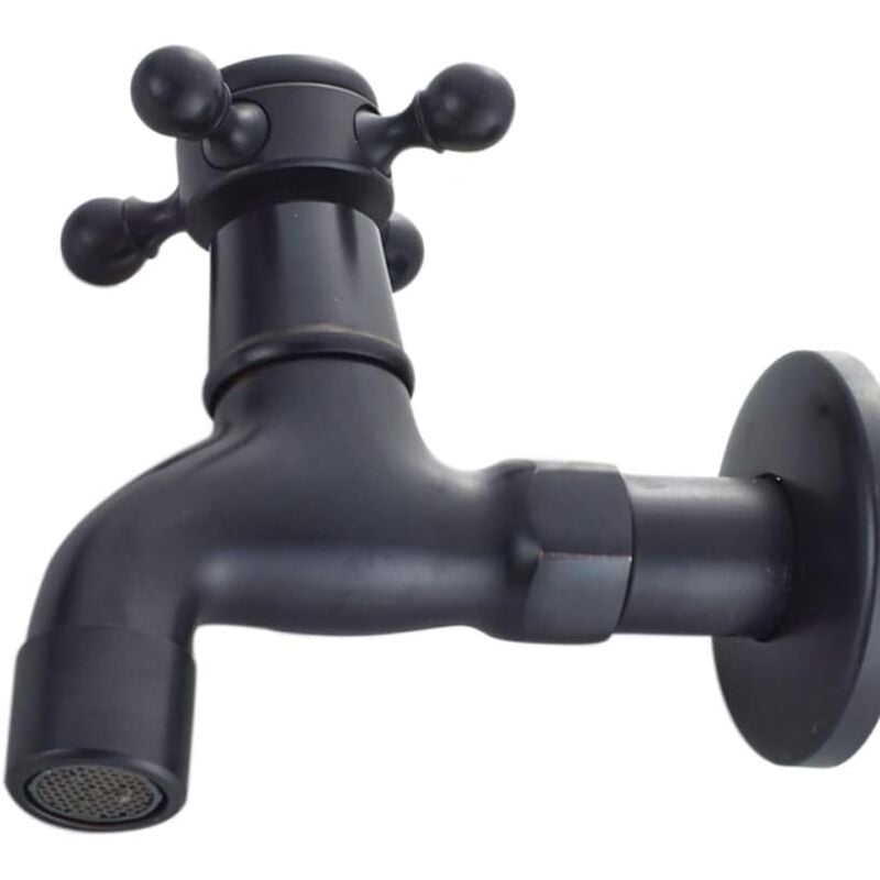 Robinet Vintage pour Eau Froide avec Monocommande Interface G1/2 - Robinet de Vadrouille Mural pour Lavabo Salle de Bain(Noir)