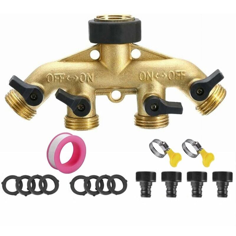 Robinet y Selecteur 4 Sorties Vannes, Connecteur de Robinet en Laiton Distributeur 4 Voies Séparateur de Tuyau Répartiteur pour l'irrigation du Jardin