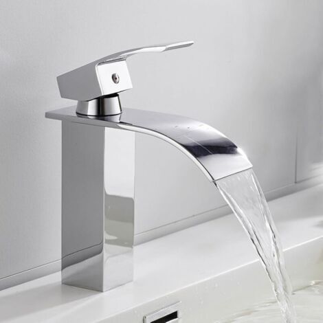 Robinets cascade pour lavabo de salle de bain, mitigeur en laiton pour lavabo de salle de bain, monotrou, mitigeur de lavabo à poignée unique, robinets de lavabo cascade, eau froide et chaude disponi