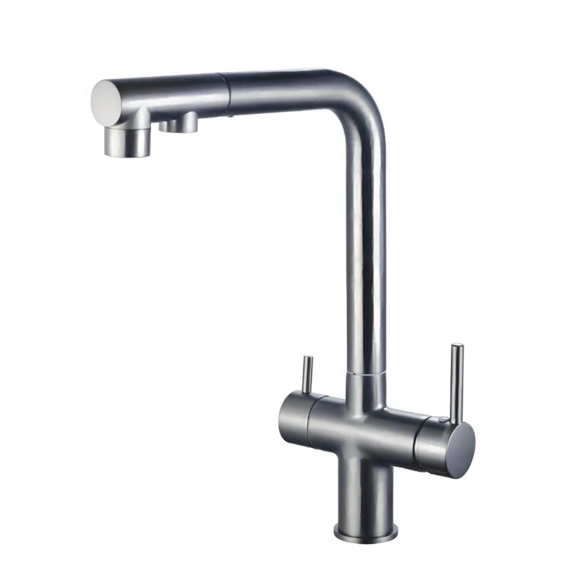 Largeight - Robinets de cuisine avec pulvérisateur rétractable 360 degrés, filtre à eau (gris fusil)