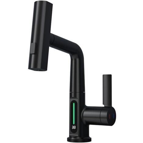 Robinets de cuisine avec rotation à 360 degrés extensible avec pulvérisateur extractible, robinet 3 voies avec régulateur de jet, noir