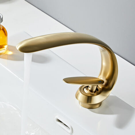 Robinets De Lavabo Salle De Bains En Laiton Évier Mitigeur Mitigeur Monotrou Vanité Grue Lavabo Art Évier Robinet, Or