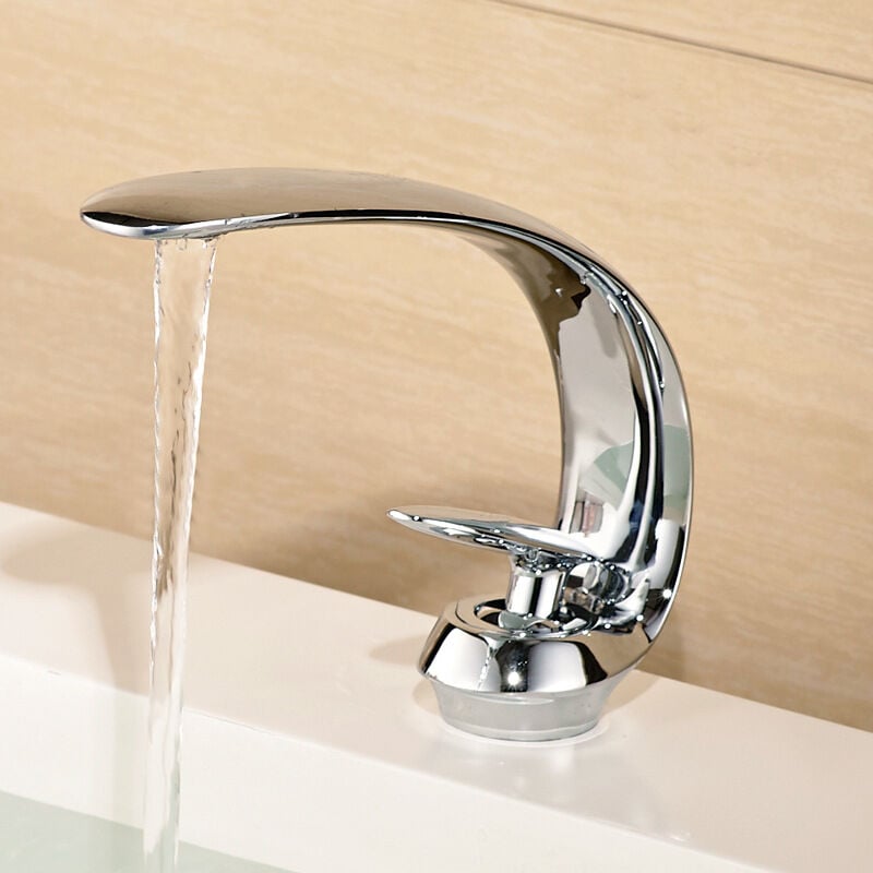 Gotrays - Robinets De Lavabo Salle De Bains En Laiton Évier Mitigeur Mitigeur Monotrou Vanité Grue Lavabo Art Évier Robinet, argent