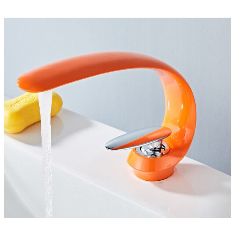 Robinets De Lavabo Salle De Bains Laiton Évier Mitigeur Mitigeur Monotrou Vanité Grue Lavabo Art Évier Robinet-orange