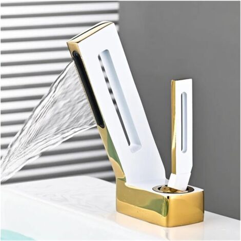 Robinets pour évier de cuisine, robinets de salle de bain en laiton gris, robinet de lavabo de salle de bain, mitigeur cascade chaude et froide, support de tête de lit(blanc et or)