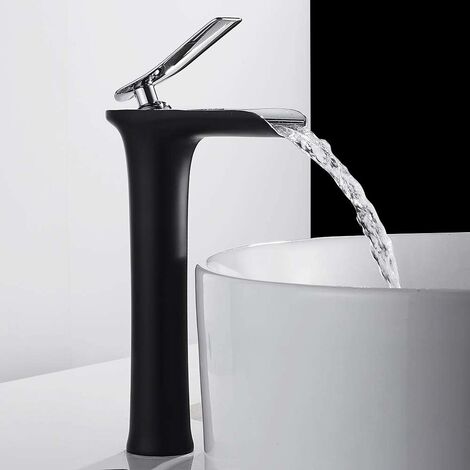 Robinets Salle de Bains Cascade Mitigeur évier -Robinet Mélangeur de Lavabo Chromé Robinetterie Mitigeur Cascade pour Salle de Bains (Haut) (noir)