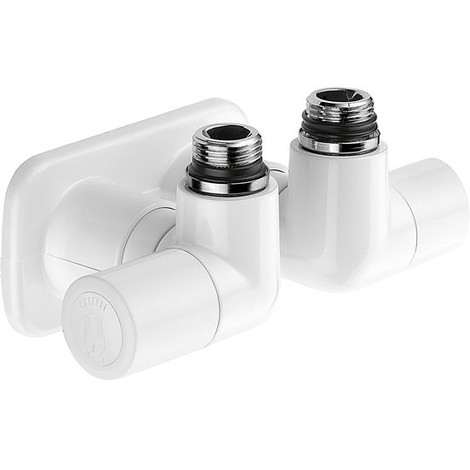 Robinets thermostatisables double équerre raccordement centraux finition blanche modèle à gauche Caleffi 4004 | Blanc - 1/2"