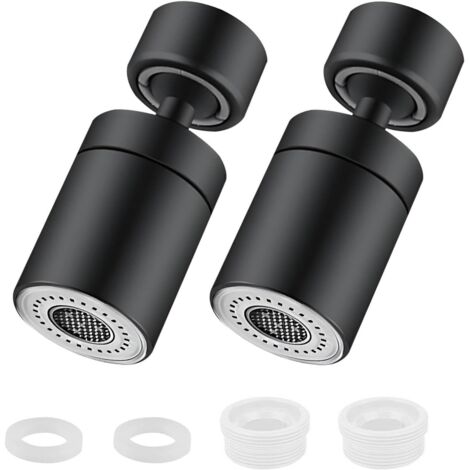 Robinets universels chromés, pivotants à 360°, avec deux modèles de buses pour cuisine et salle de bain (lot de 2) (noir)
