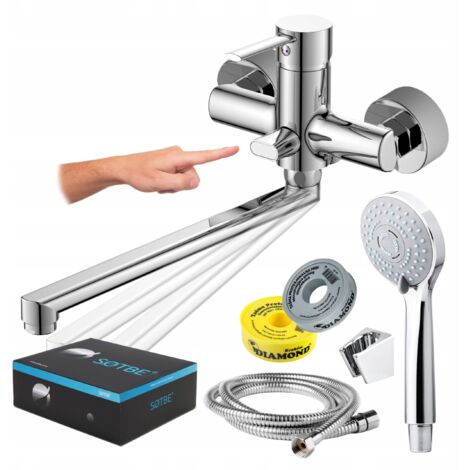Robinetterie de baignoire murale avec bec rabattable, ensemble de douche, ROBINET LONG