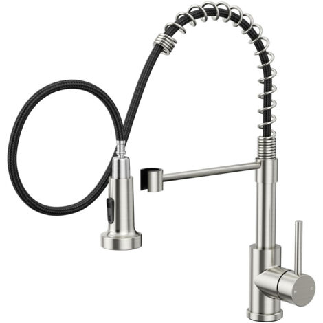 Robinetterie de cuisine avec flexible et pommeau amovible
Deux types de jets d'eau, rotation de 360°, acier inoxydable, installation facile