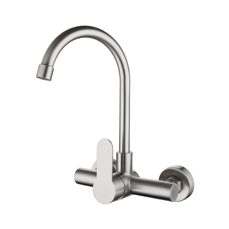 Robinetterie de cuisine en acier inoxydable pivotant double trou pour eau chaude et froide pour évier de cuisine