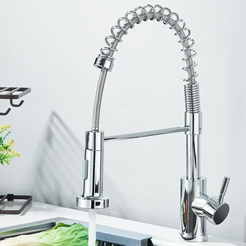 Robinet Cuisine Chrom Acier inoxydable Rotation 360° Mitigeur haute pression Robinet d'évier Mitigeur d'évier Bec haut