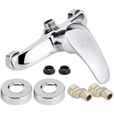 Robinetterie de Douche Murale en Cuivre Raccord Fileté G1/2 pour Mélangeur Eau Chaude/Froide, Accessoire Salle de Bain (Sortie d'Eau Vers le Haut LQ1403)
