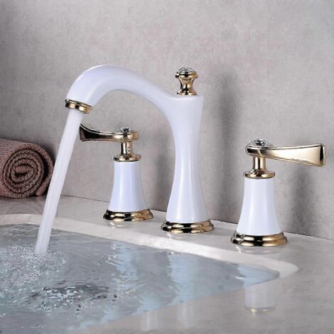 Robinetterie de salle de bain 3 trous pour salles de bain traditionnelles et modernes, en laiton avec 2 poignées et commande tactile, finition
