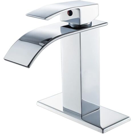 Robinetterie de salle de bain chromée, robinet d'évier moderne à poignée unique avec cascade pour 1 ou 3 trous avec plaque de pont, robinet de salle de bain pour camping-car, camping-car, ferme, rénov