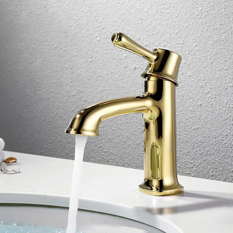Robinetterie de salle de bain, robinetterie domestique chaude et froide pour lavabo, couleur cuivre or