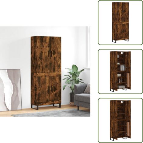 Roble ahumado - vidaXL Aparador alto madera contrachapada roble ahumado 69,5x34x180 cm - Mueble de madera